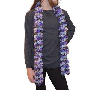 Scarf Boa in Purple Blue Hints of White Black Nylon Ribbon Length 60'